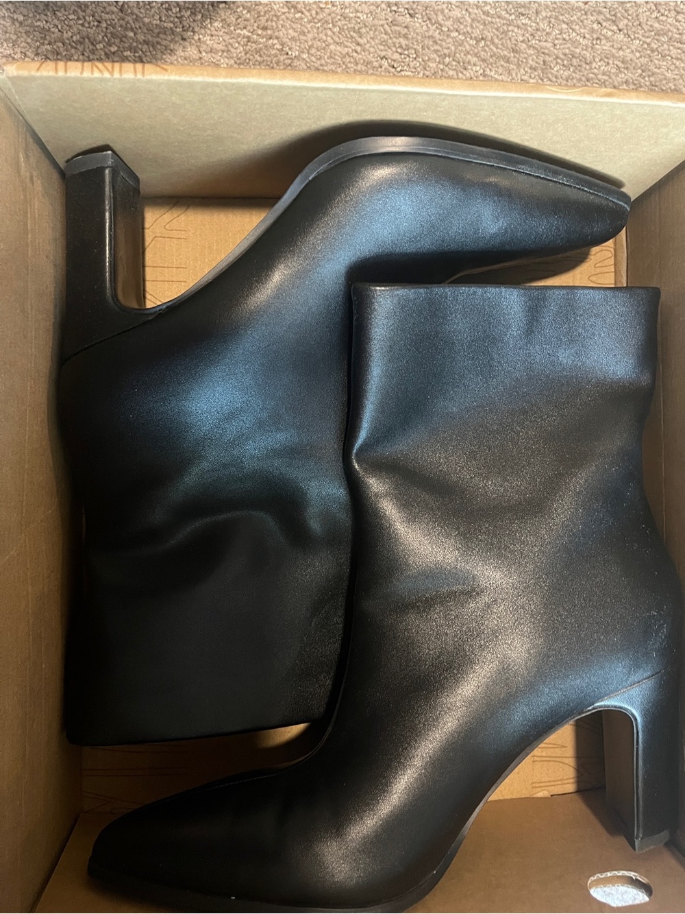 Pointed Toe Ankle Boots Triangle Block Heel Booties Pull-On Smooth Faux Leather - Picture 10 of 10